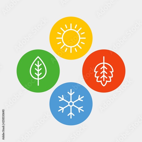 Seasons flat vector icons. Summer, autumn, winter, spring flat vector icons