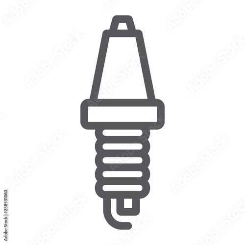 Car candle line icon, auto and part, spark plug sign, vector graphics, a linear pattern on a white background.