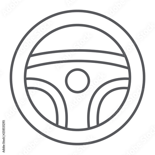 Steering wheel thin line icon, auto and drive, car part sign, vector graphics, a linear pattern on a white background.