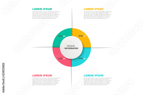 Circle infographic template with icons and 4 steps or options. Business concept, workflow layout, info graph, flowchart.