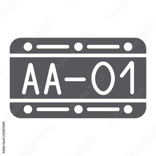 Car number glyph icon, automobile and part, metal number sign, vector graphics, a solid pattern on a white background.