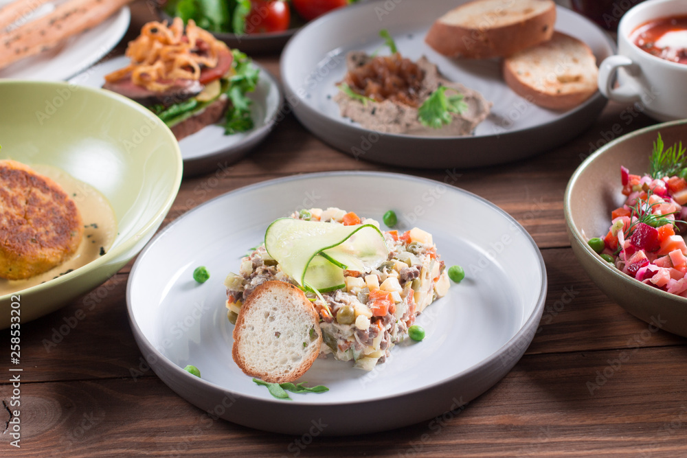 russian salad. Russian traditional salad. Vegetable salad russian salad. Russian traditional salad. Vegetable salad