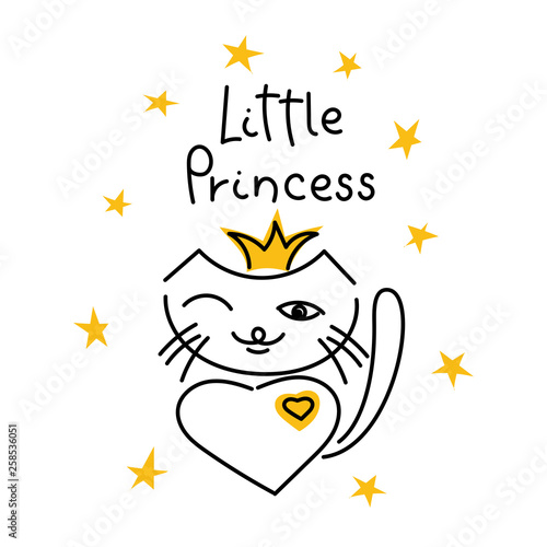 Cute kitty and the inscription Little Princess. Vector illustration