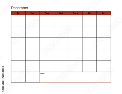 December Blank Calendar Page