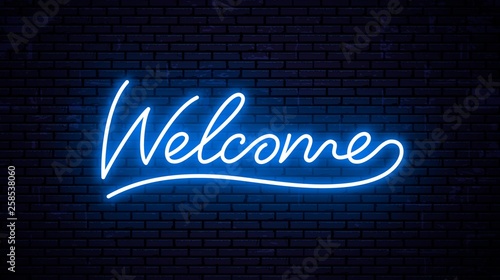 Vector neon inscription welcome for signboard