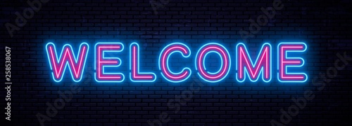 Beautiful vector neon inscription welcome