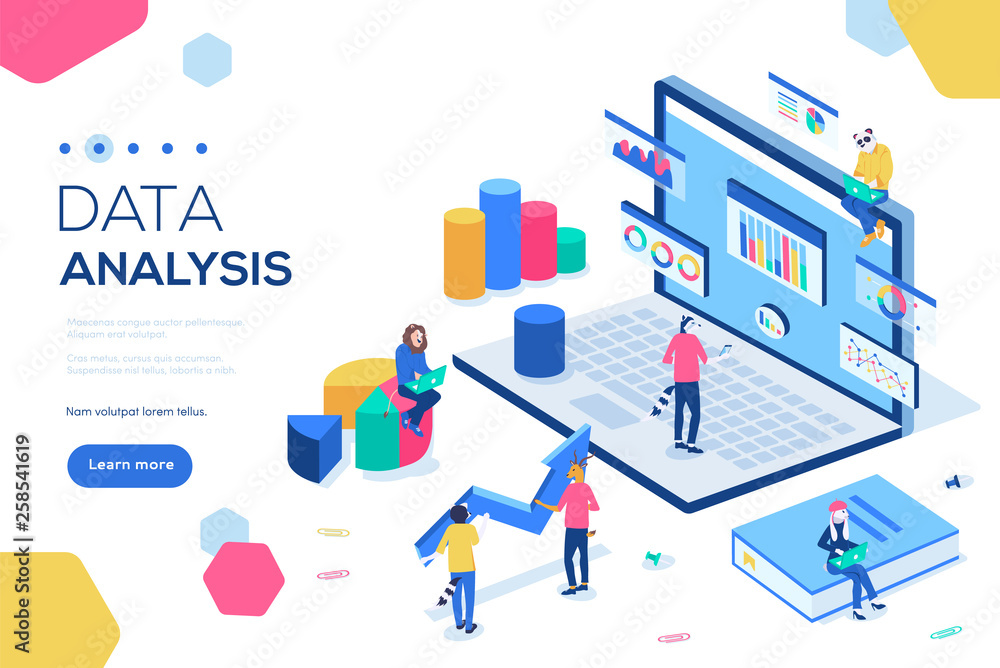 Data analysis concept with characters. Can use for web banner, infographics, hero images. Flat isometric vector illustration isolated on white background. Data analysis concept with characters. Can use for web banner, infographics, hero images. Flat isometric vector illustration isolated on white background.