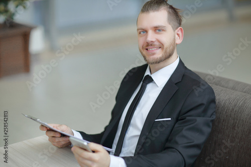 closeup. businessman working with financial documents. photo with copy space