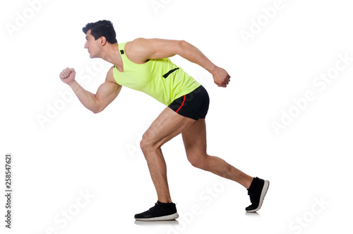 Strong male athlete isolated on white 