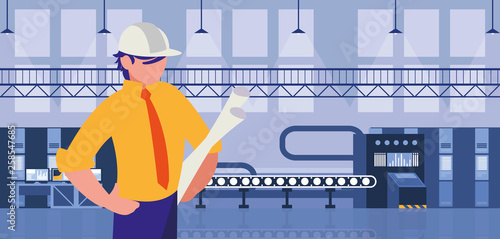 elegant engineer in factory workplace