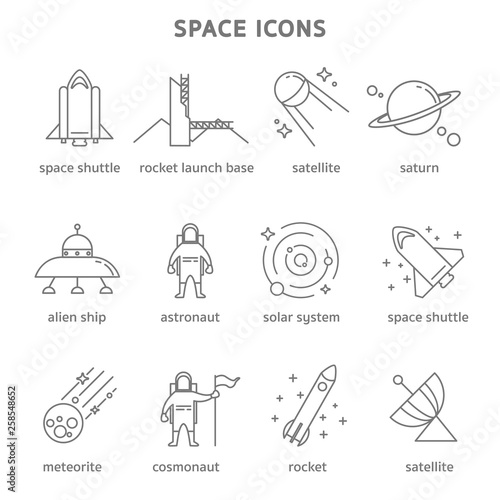 space galaxy astronaut icons set