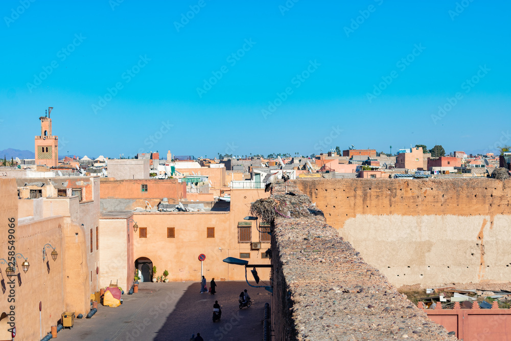 An Overhead Street Scene Outside the Ruins of the El Badi Palace in Marrakech Morocco