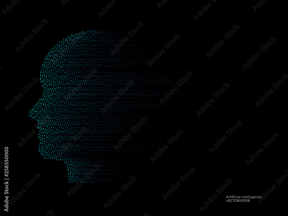 Artificial intelligence technology concept human head shape with light ...