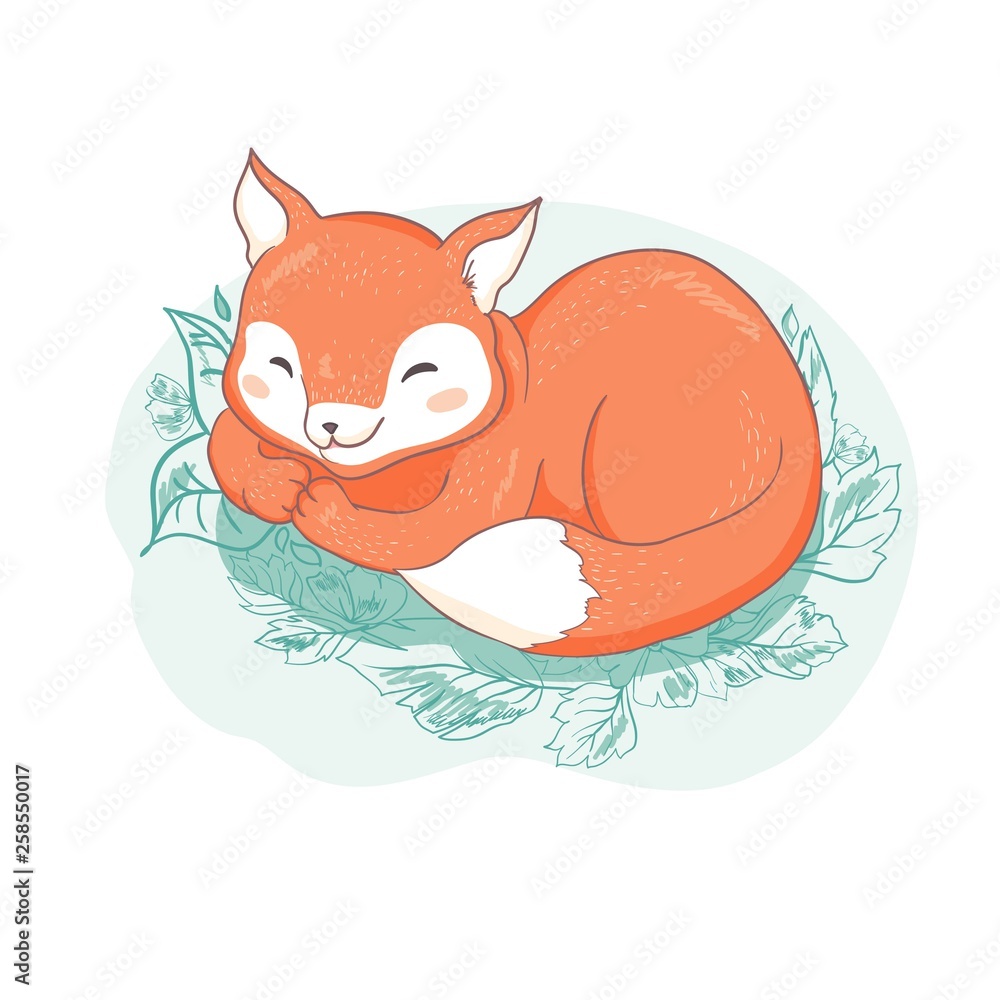 Fototapeta premium Vector cute fox. Cartoon style. Tribal animals portrait. Doodle illustration.