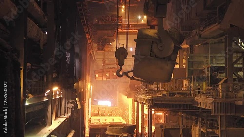 Equipment in the steel smelting plant. Industrial details of metallurgical factory or plant. Details of steel smelting