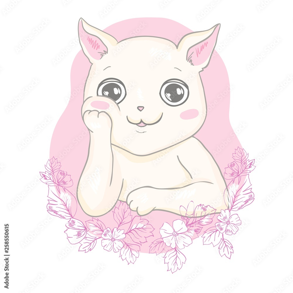 Hand drawn vector illustration of a kawaii funny unicorn cat with slogan phrase i`m cutie. Isolated objects on white background. Line drawing. Design concept for children print. Hand drawn vector illustration of a kawaii funny unicorn cat with slogan phrase i`m cutie. Isolated objects on white background. Line drawing. Design concept for children print.