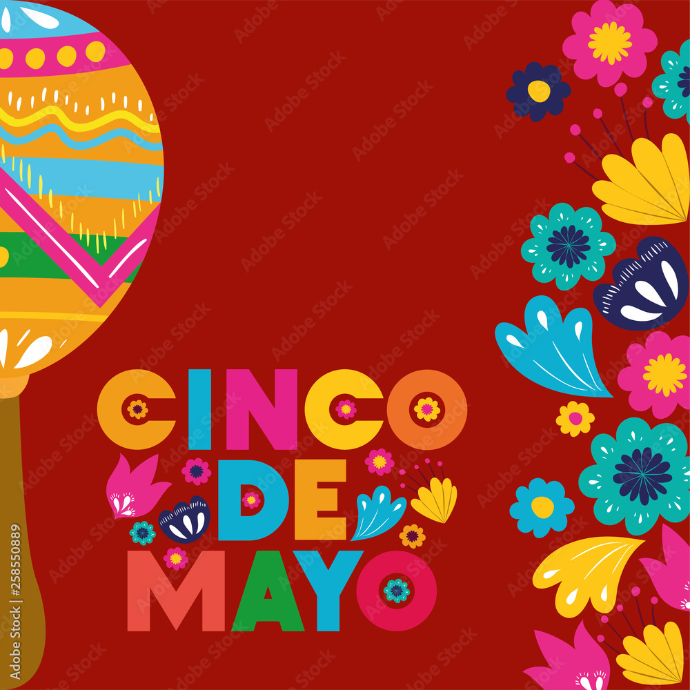 cinco de mayo card with flowers and maracas cinco de mayo card with flowers and maracas