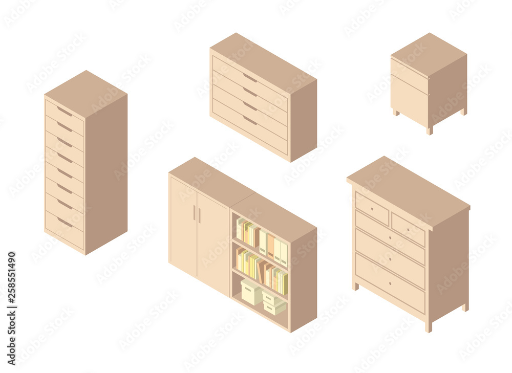 Set of Furniture, Cabinets and Cupboard. Isometric Drawing Vector Stock  Vector | Adobe Stock