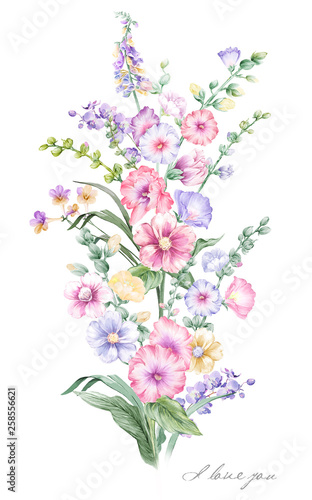 Fototapeta Naklejka Na Ścianę i Meble -  Hand painted floral elements set,Element for design,Greeting card,Mother's Day
