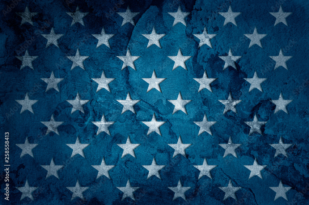 USA flag stars on grunge concrete wall background - obrazy, fototapety, plakaty 