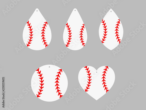 Baseball earrings. Softball. Baseball lace. Sport ball leather earring templates. Vector