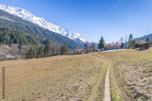 The path to the French Alpine hamlet of Les Hoches