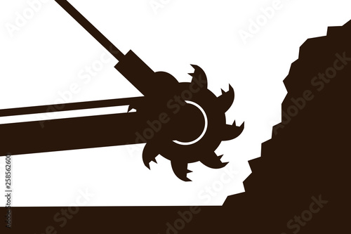 Bucket-wheel excavator. Device for open-pit mining. Vector illustration
