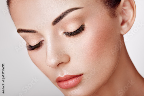 Beautiful Woman with Extreme Long False Eyelashes. Eyelash Extensions. Makeup, Cosmetics. Beauty, Skincare