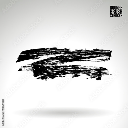 Black brush stroke and texture. Grunge vector abstract hand - painted element. Underline and border design.