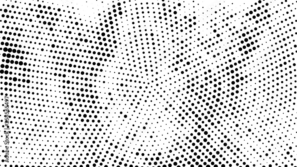 Halftone gradient pattern. Abstract halftone dots background. Monochrome dots pattern. Grunge radial texture. Pop Art, Comic small dots. Design for presentation, business cards, report, flyer, cover