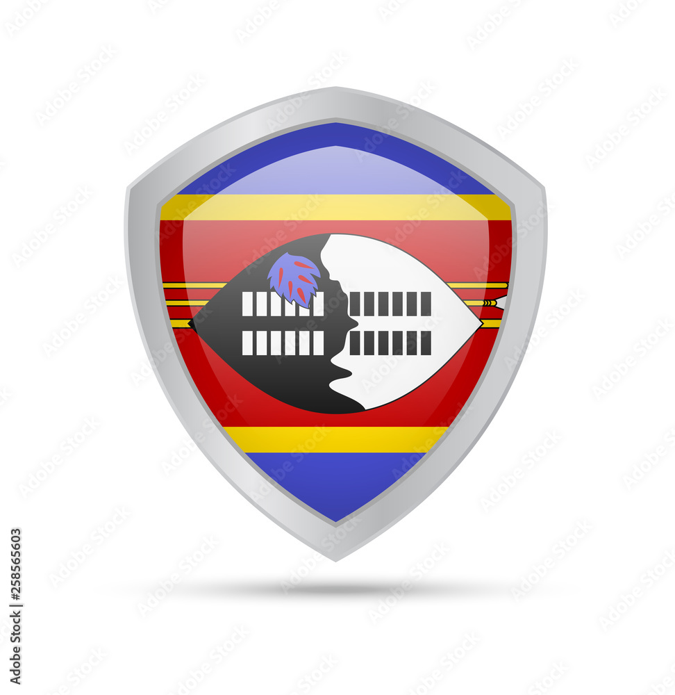 Fototapeta premium Shield with Eswatini flag on white background.