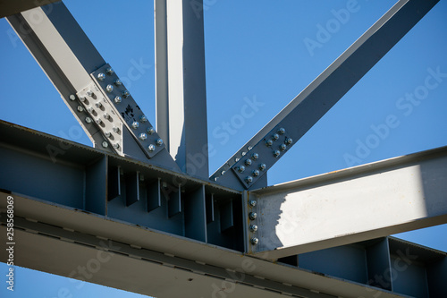 Steel frame of new building in construction - girder joint detail