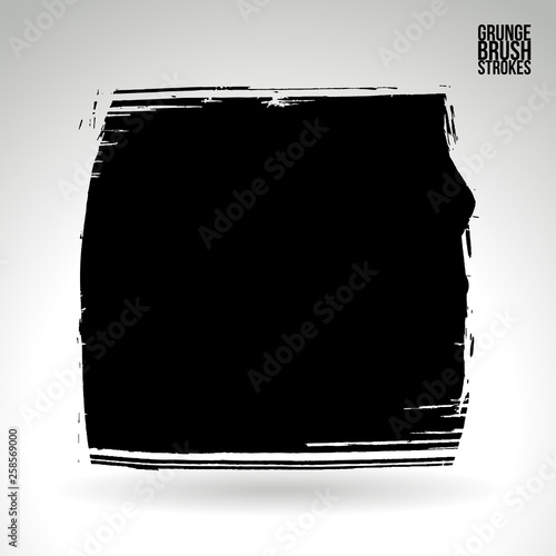 Black brush stroke and texture. Grunge vector abstract hand - painted element. Underline and border design.