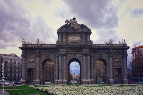 The Puerta de Alcala (Alcala Gate) on the Plaza de la Independencia (Independence Square) in Madrid, Spain.