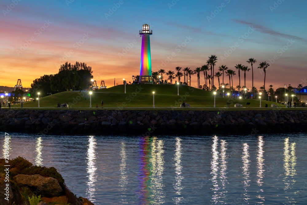 Lighthouse in Long Beach California during sunset
