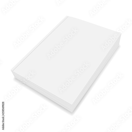 Vector realistic image (mock-up, layout) of blank soft cover book, lying on the surface, view in perspective. Isolated on white. The image was created using gradient mesh. Vector EPS 10.