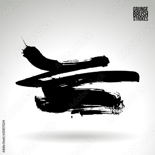 Black brush stroke and texture. Grunge vector abstract hand - painted element. Underline and border design.