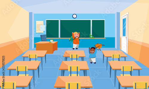 happy little interracial boys in the classroom