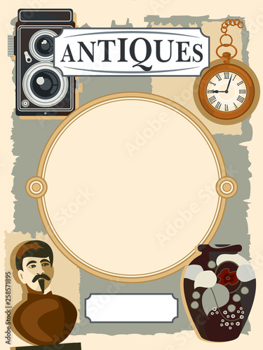 Antiques design. Illustrated background template for posters and flyers. customisable layered vector.