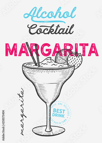 Margarita cocktail illustration, vector hand drawn alcohol drink