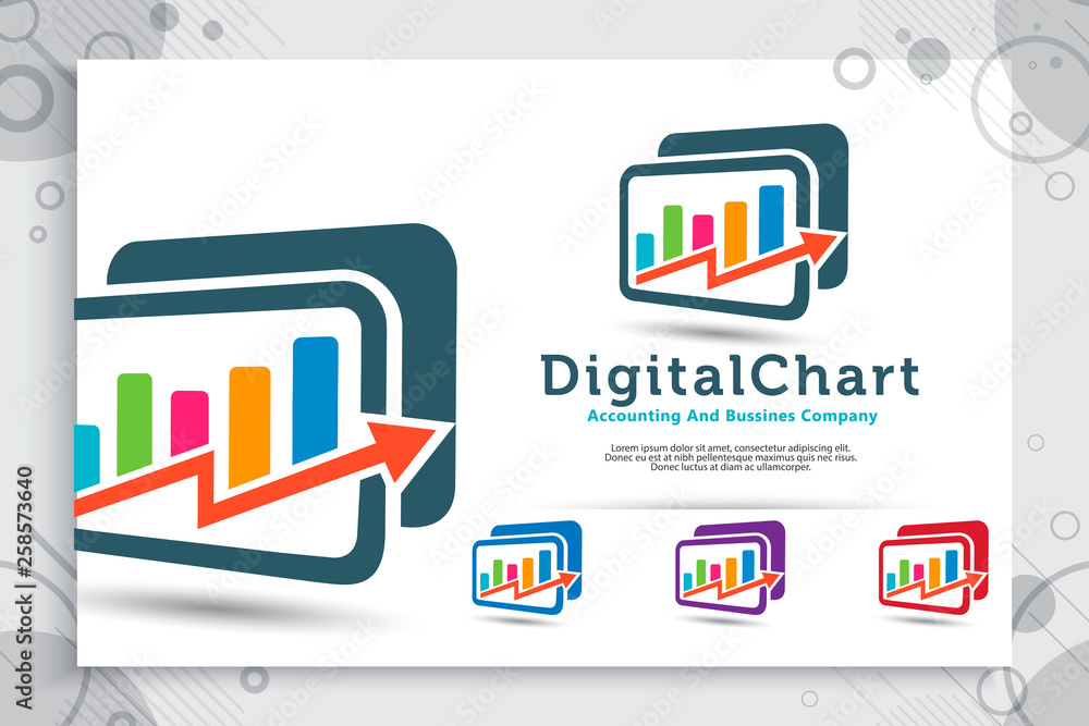 Digital chart vector logo with modern concept designs use for accounting company , illustration of chart and arrow as a symbol icon of growth business corporate