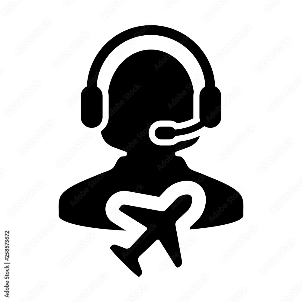 Airline Customer service icon vector female person profile symbol for travel and holidays support helpline in glyph pictogram illustration Airline Customer service icon vector female person profile symbol for travel and holidays support helpline in glyph pictogram illustration