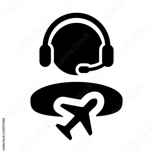 Flight Customer service icon vector male person profile symbol for travel and holidays support helpline in glyph pictogram illustration