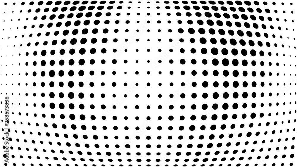 Halftone gradient pattern. Abstract halftone dots background. Monochrome dots pattern. Vector halftone texture. Grunge texture. Pop Art, Comic small dots. 3d sphere, Wave twisted dots. Design elements