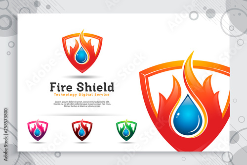 3d fire shield vector logo with modern concept as a symbol of oil and gas , illustration of oil and gas with shield use for icon energy and industry company