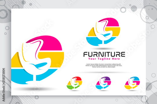 Furniture vector logo with modern and colorful concept designs , minimalist illustration chair , sofa, table as a symbol of furnishings gallery
