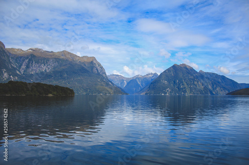 Doubtful Sound cruise - passing beautiful scenery in Fiordland National Park, South Island, New Zealand