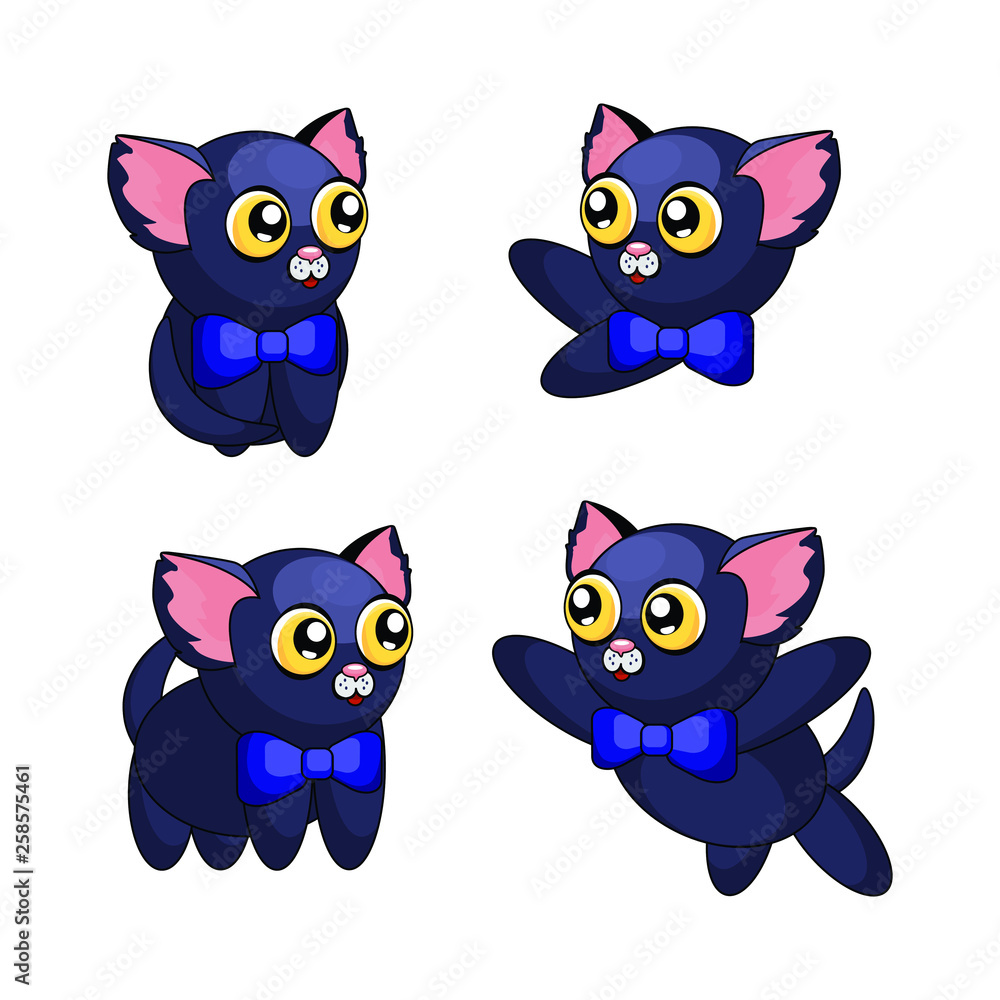 Black cat, a set of stickers .Vector illustration.