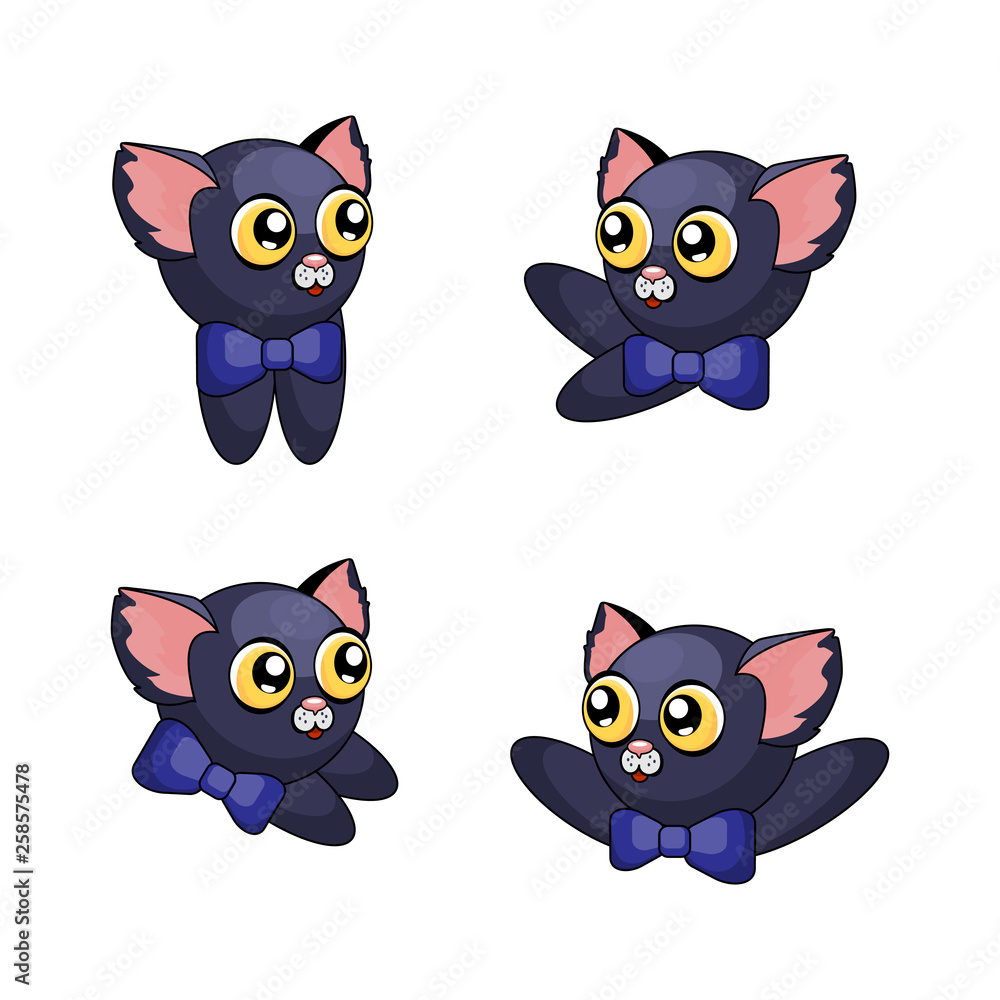 Black cat, a set of stickers .  illustration.