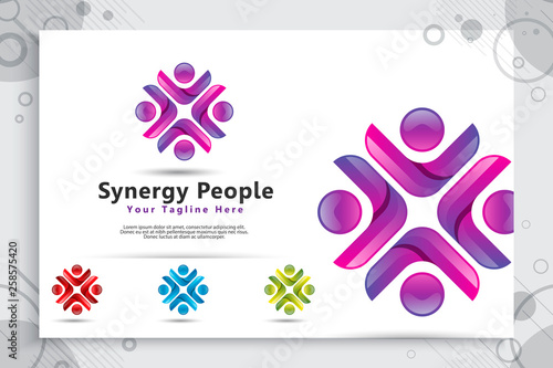 abstract illustration synergy people crowd vector logo with colorful and modern style concept as a symbol icon template of social , community , and family